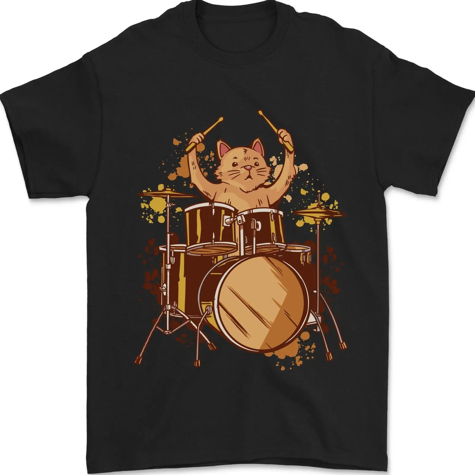 Vintage Fashion Herren - A Cat Drummer Drumming Herren Tişört