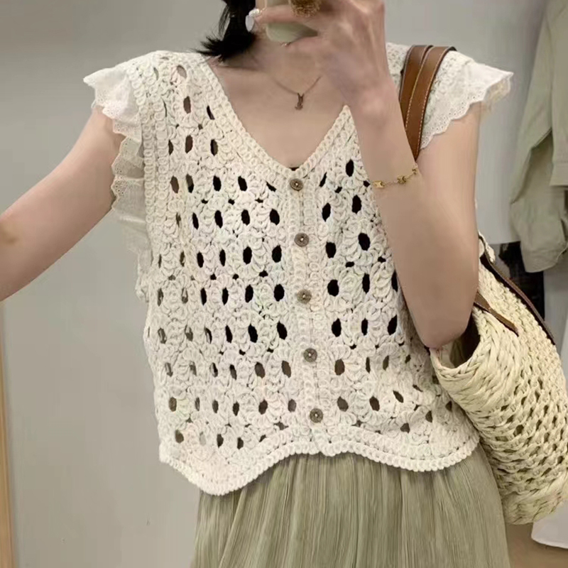 Crochet Top Boho - Fırfır etekli tığ işi yelek üst
