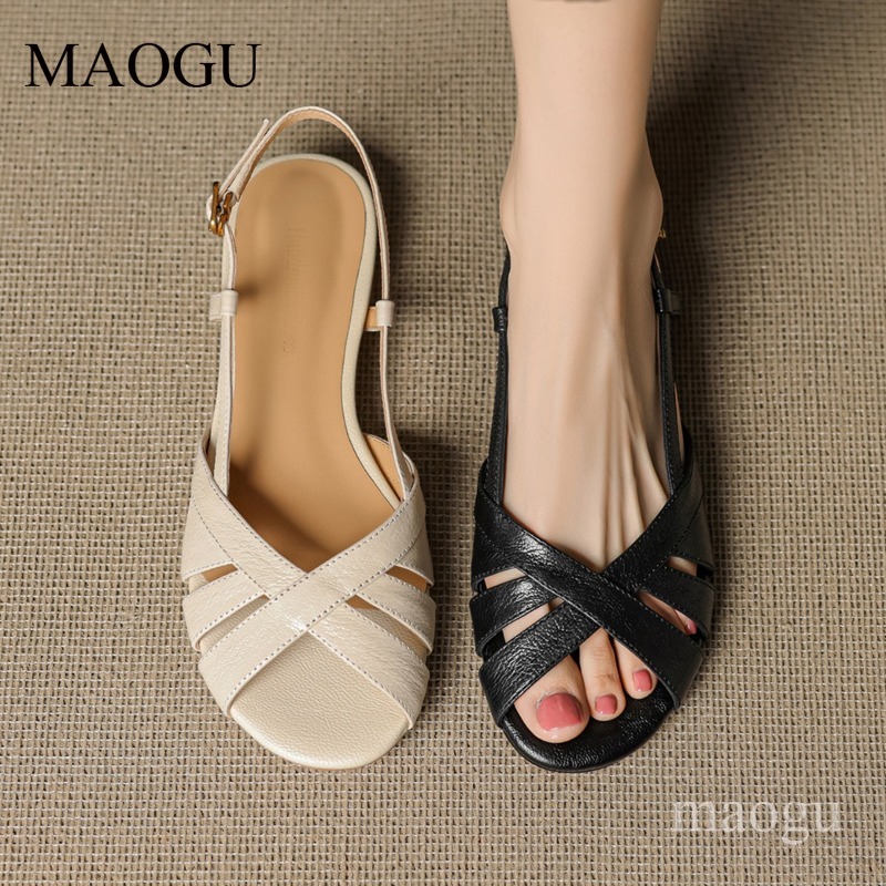 Vintage Style Women Fashion - Kadın Slingback Sandalet Yuvarlak Burun Düşük