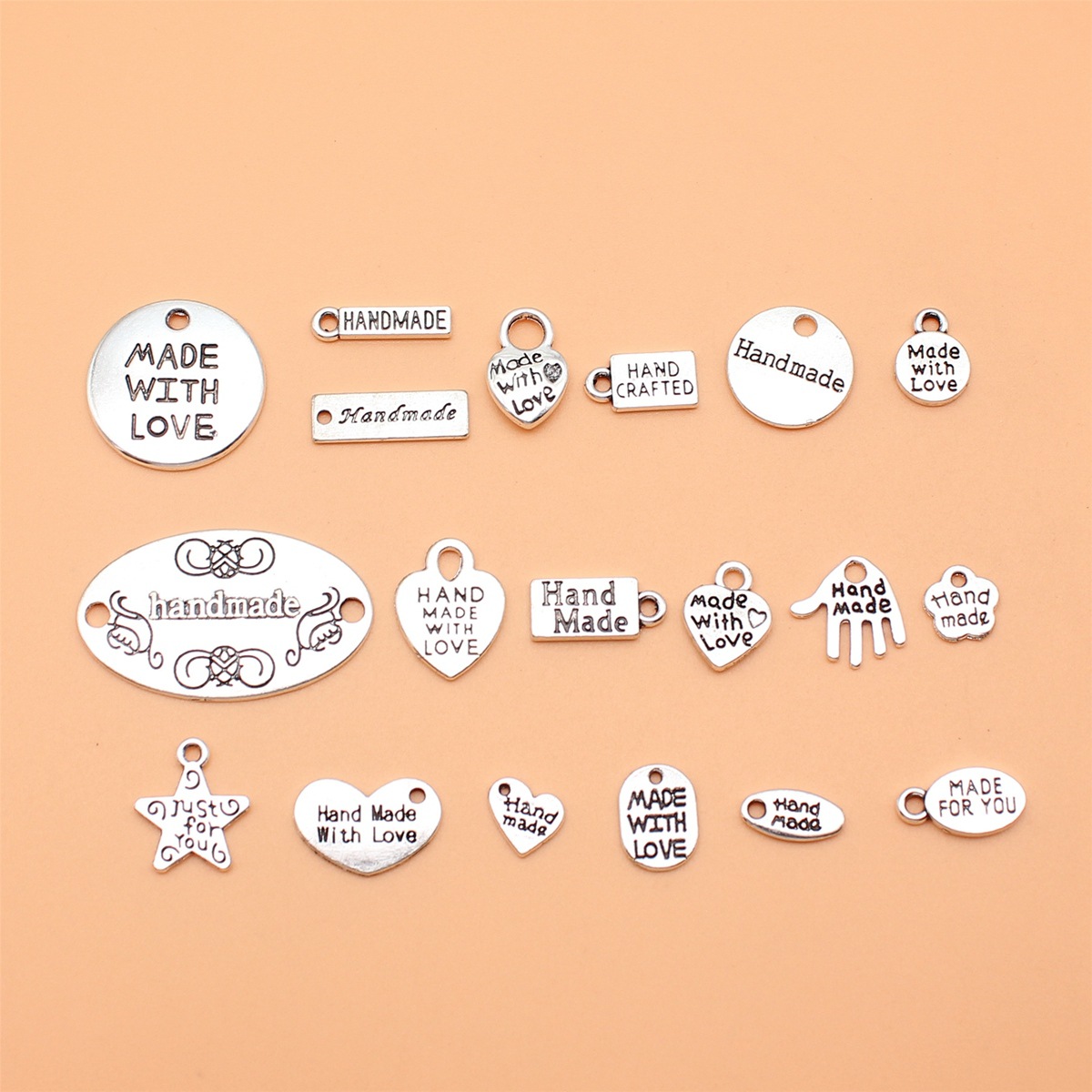 Vintage Fashion Tags - 19 adet antik gümüş renk el