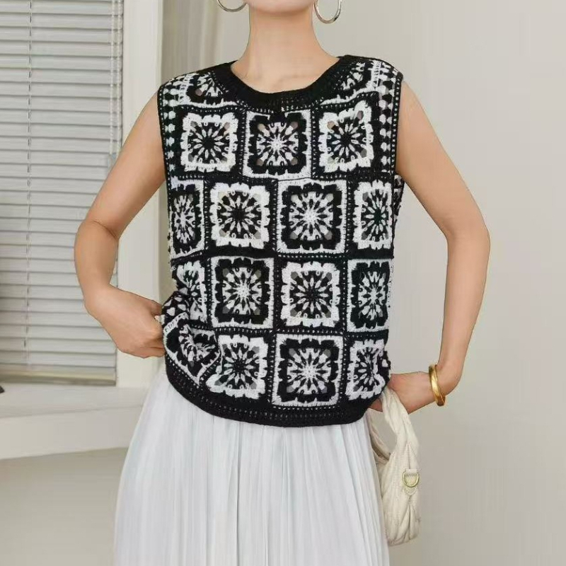 Crochet Top Boho - Büyükanne karesi tığ işi üst kolsuz