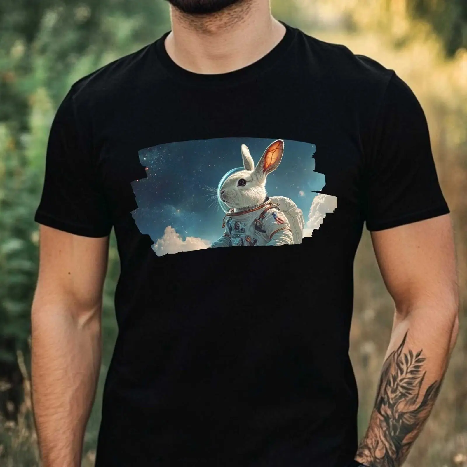 Vintage Fashion Herren - Erkek Tişörtü Tavşan Astronot Motifli Pamuklu
